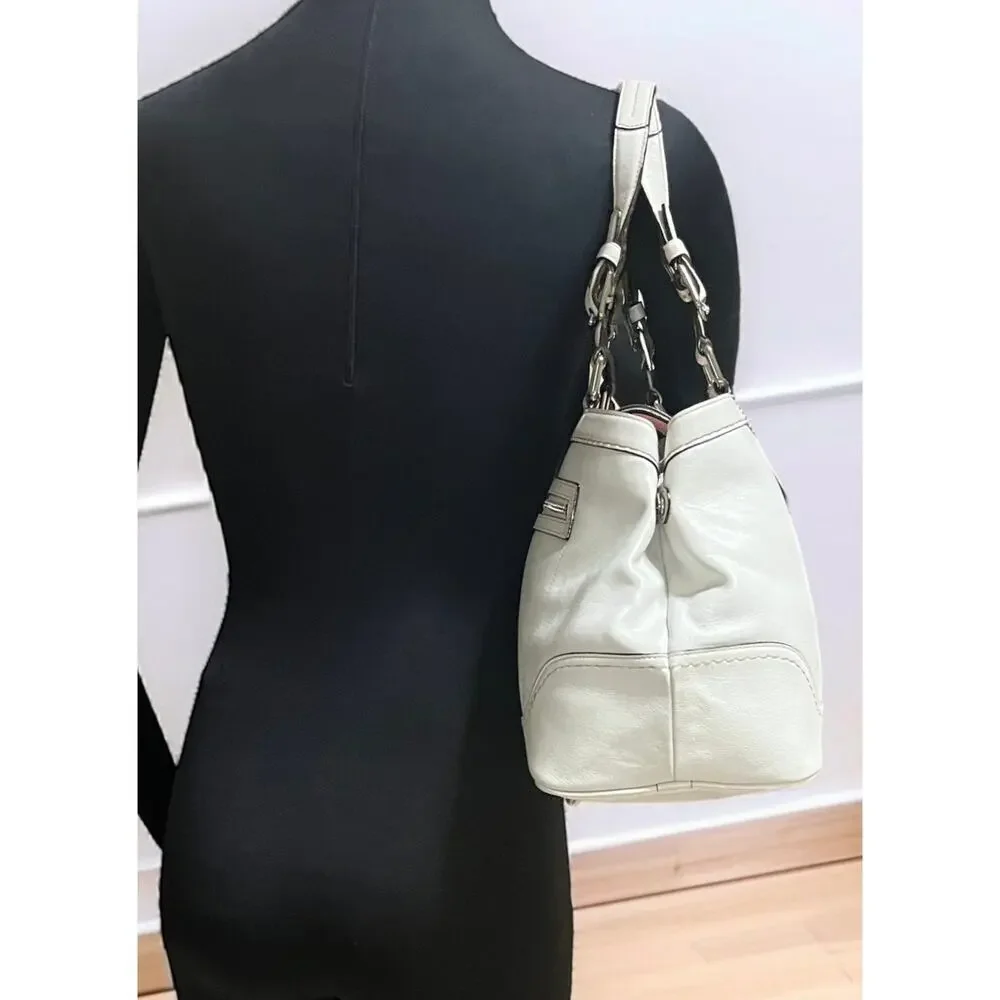 Y2K Coach F11345 Hamptons Leather Striped Satchel Bag & Mini Signature Wristlet